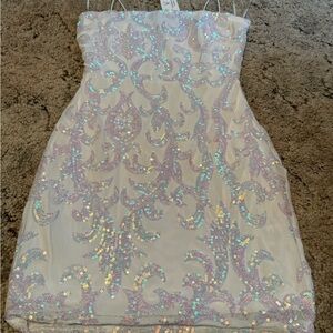 Windsor Cream and Pink Sequin Sheath Dress